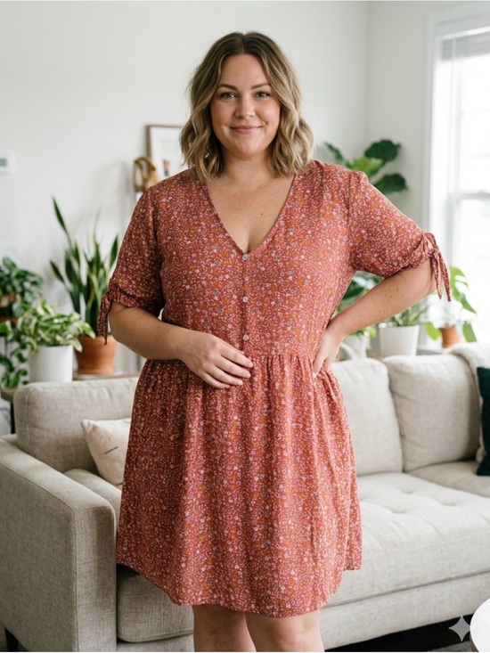 Liberty Love Dresses & Skirts - Liberty Love Rust Floral Button-Front Midi Dress 3X Cottagecore Boho